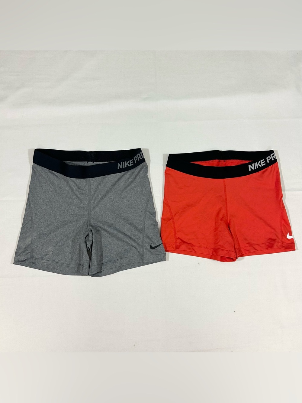 Lot of 2 Nike Pro Dri-FIT Womens Size L Compression Shorts Gray Coral Red Gym